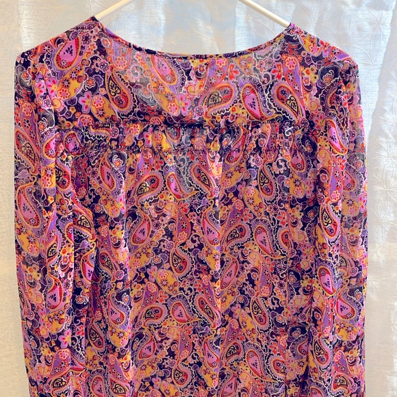 Rock47-wrangler sheer blouse size L - round neck,rhinestones, paisley flowers - Picture 5 of 16